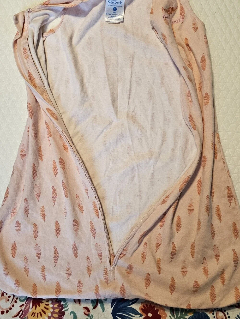 HALO SleepSack Wearable Blanket Small 0-6M Pink Orange Fern Leaf Inverted Zipper